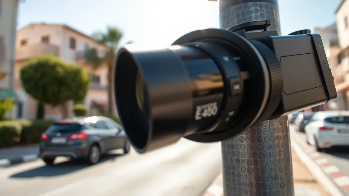 Imatge genèrica d'un radar de velocitat en una carretera urbana.