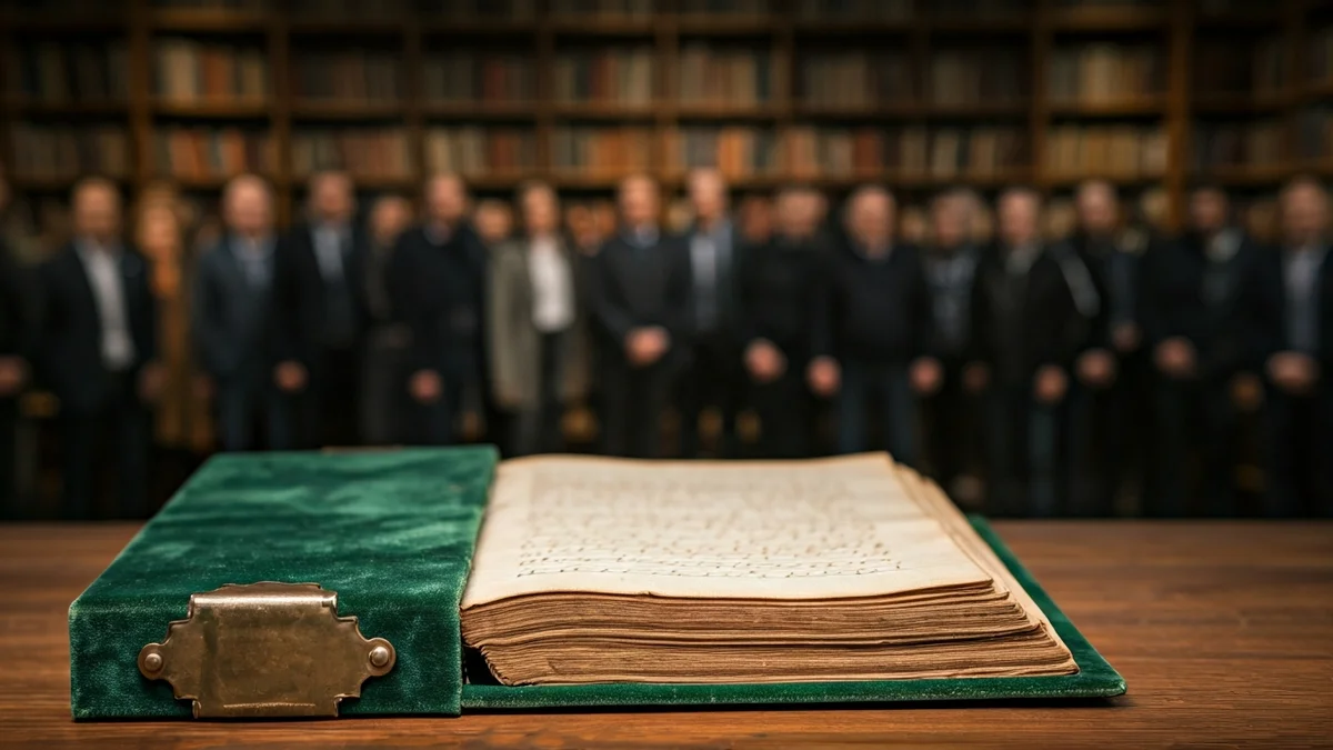 Imatge d'un manuscrit antic amb enquadernació de vellut verd i tancaments de bronze.