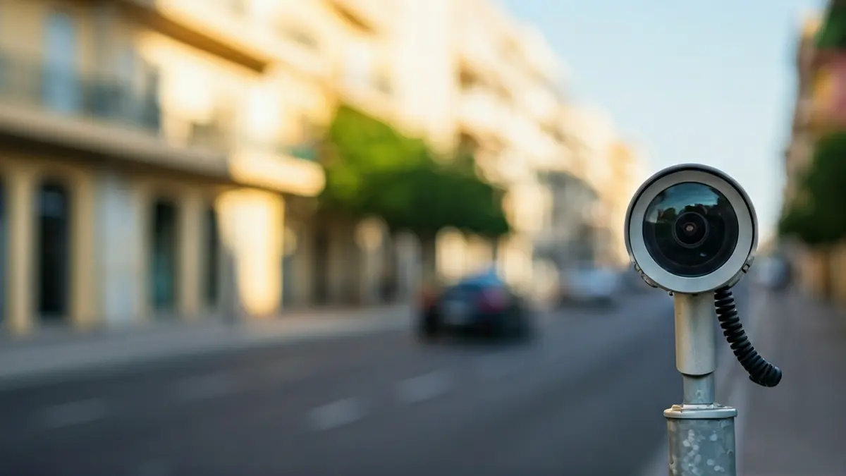 Generic image of a speed camera in a Mediterranean urban setting.
