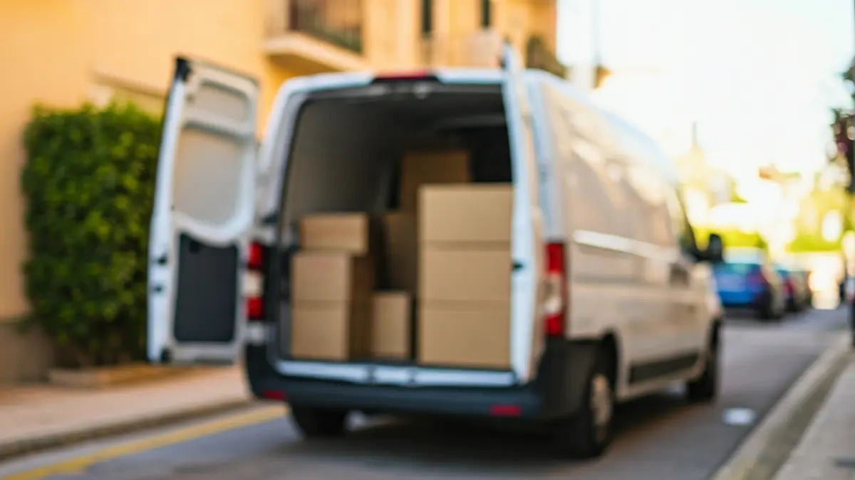 Imatge d'una furgoneta de repartiment amb paquets, en un carrer de Sagunt.
