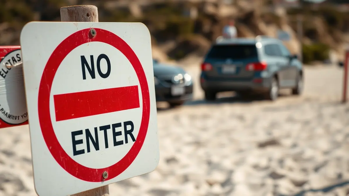 Image of a 'No Parking' sign on a beach in the Valencian Community.