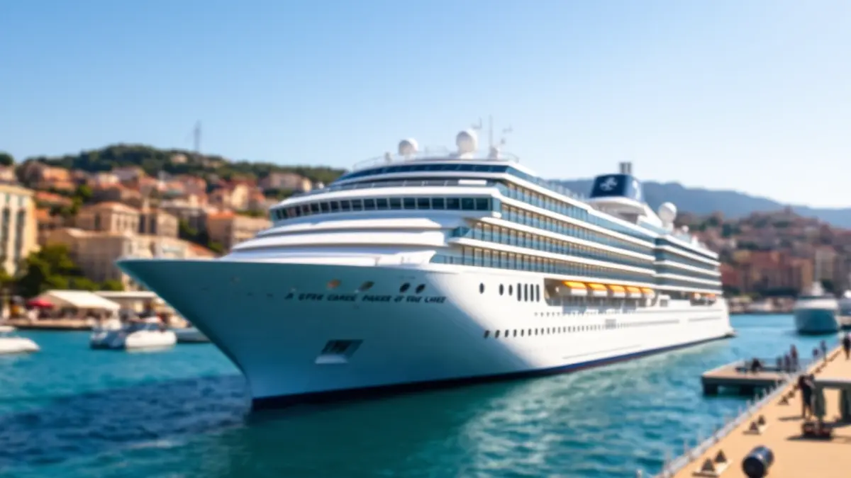 Imatge genèrica d'un creuer en un port mediterrani, amb la ciutat de fons.