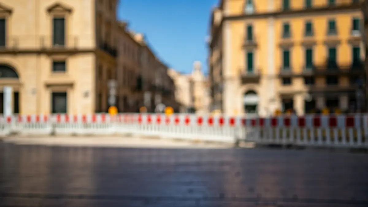 Generic image of urban square construction with safety fences.