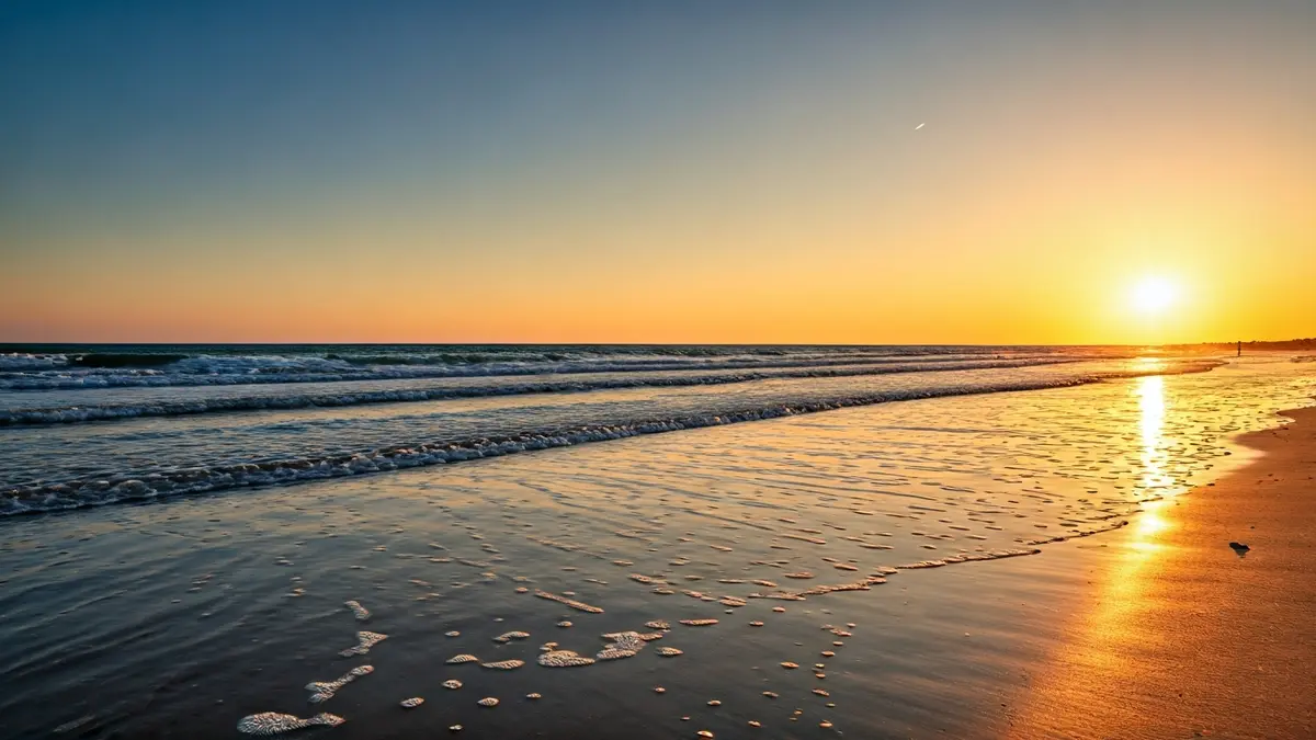 Imatge genèrica d'una platja a l'alba, amb ones suaus i llum daurada, simbolitzant regeneració.