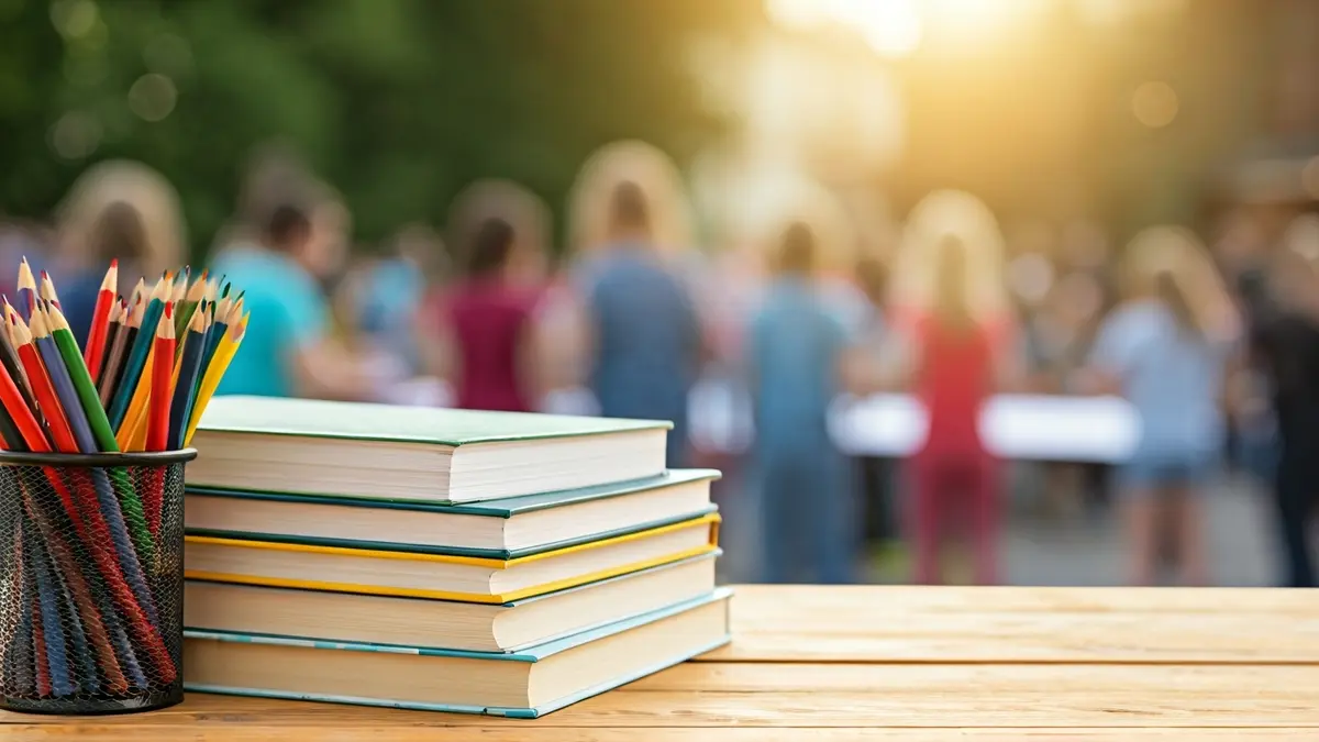 Imagen genérica de libros infantiles y material de arte sobre una mesa.