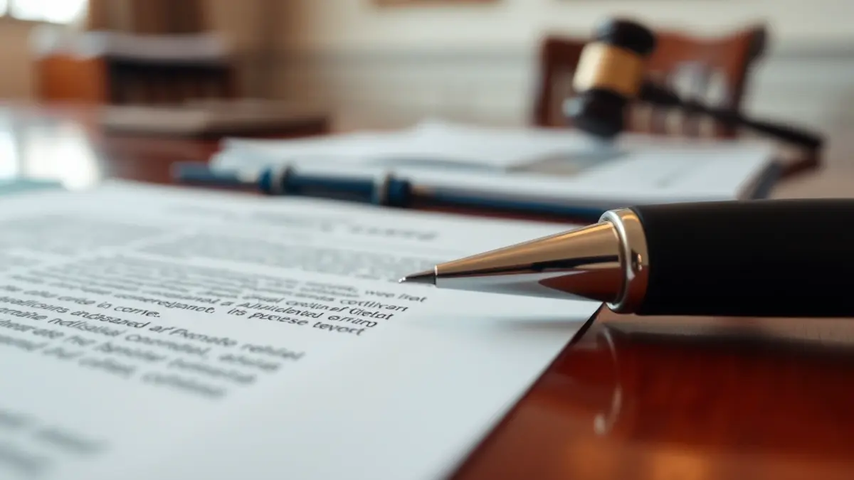 Imagen genérica de documentos oficiales y un bolígrafo sobre un escrito, sugiriendo trámites administrativos o legales.