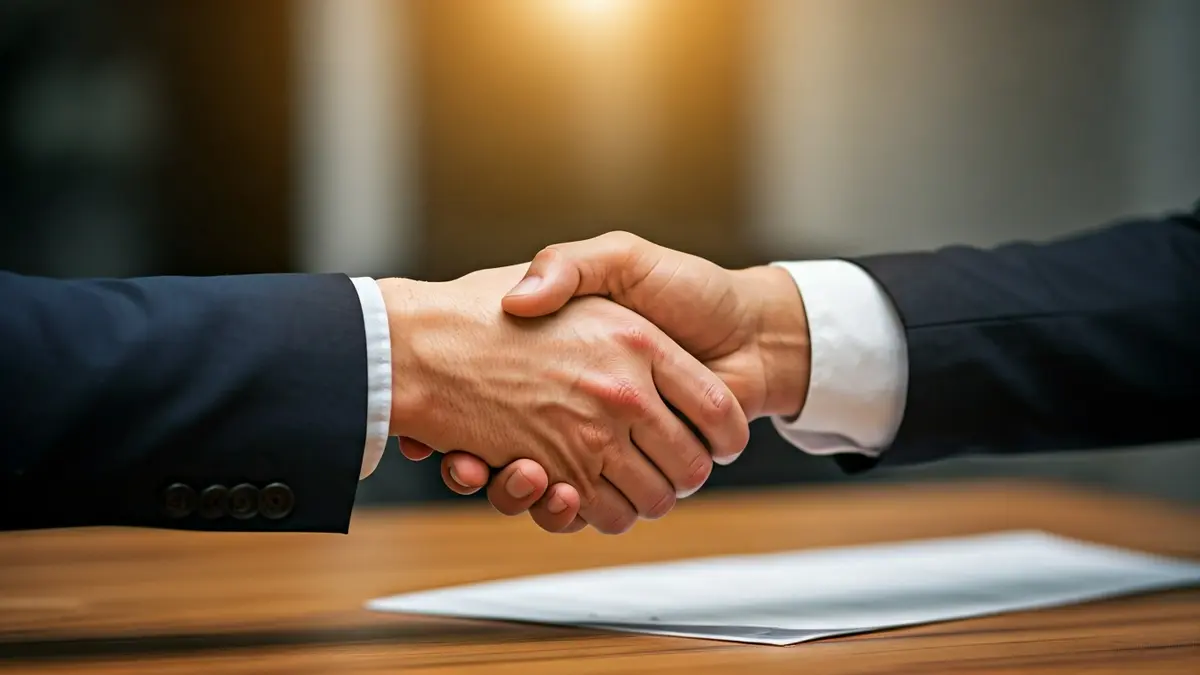 Imagen genérica de dos manos estrechándose en un contexto formal, simbolizando un acuerdo o colaboración.