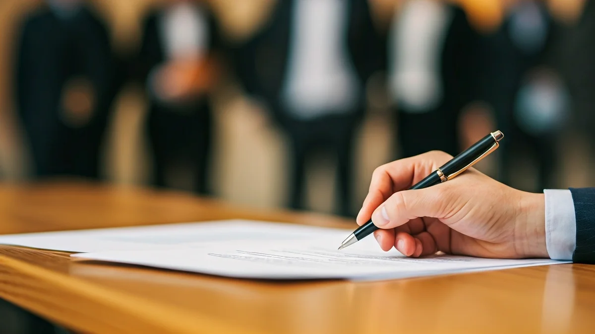 Imatge genèrica d'una mà amb un bolígraf sobre un document, simbolitzant la transparència administrativa.