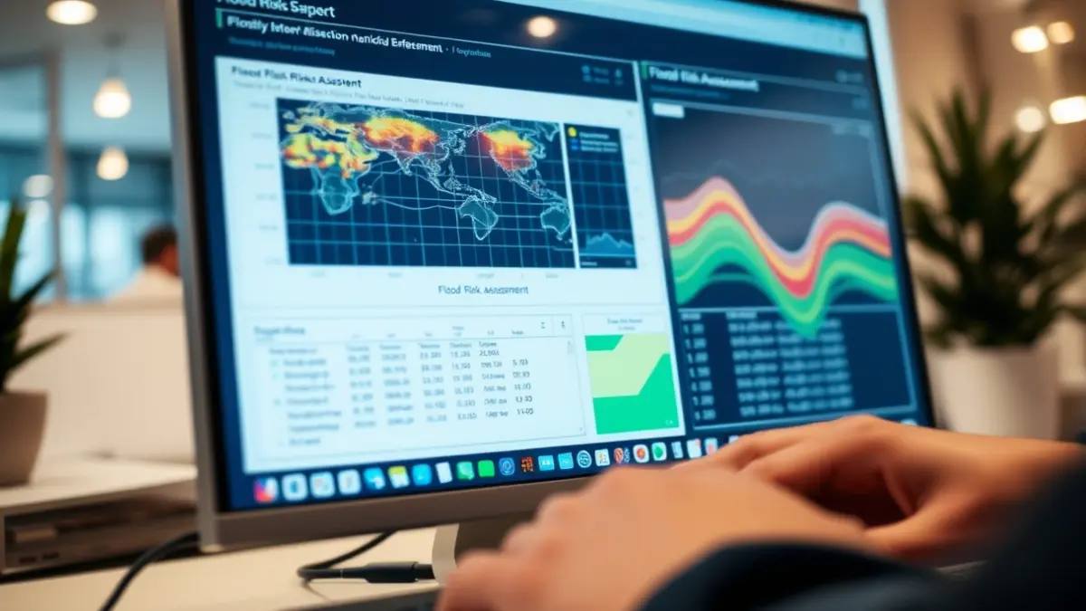 Imatge genèrica d'una pantalla d'ordinador amb dades sobre gestió de riscos d'inundació.