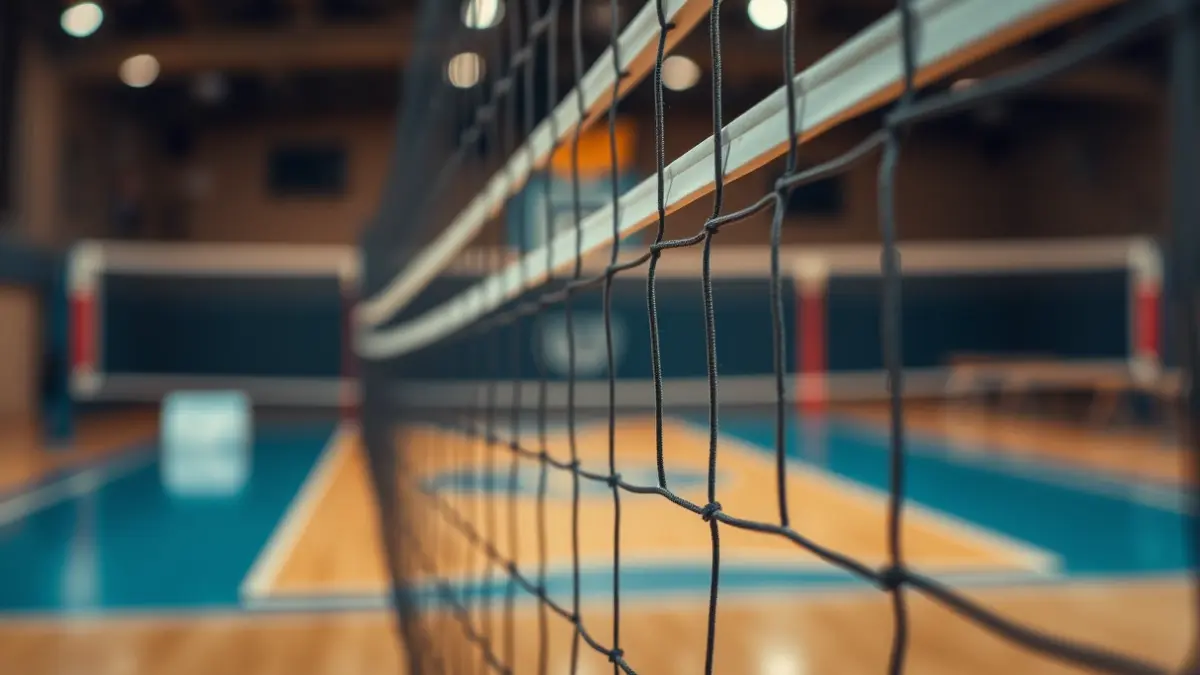 Imagen genérica de una red de voleibol en una cancha interior.
