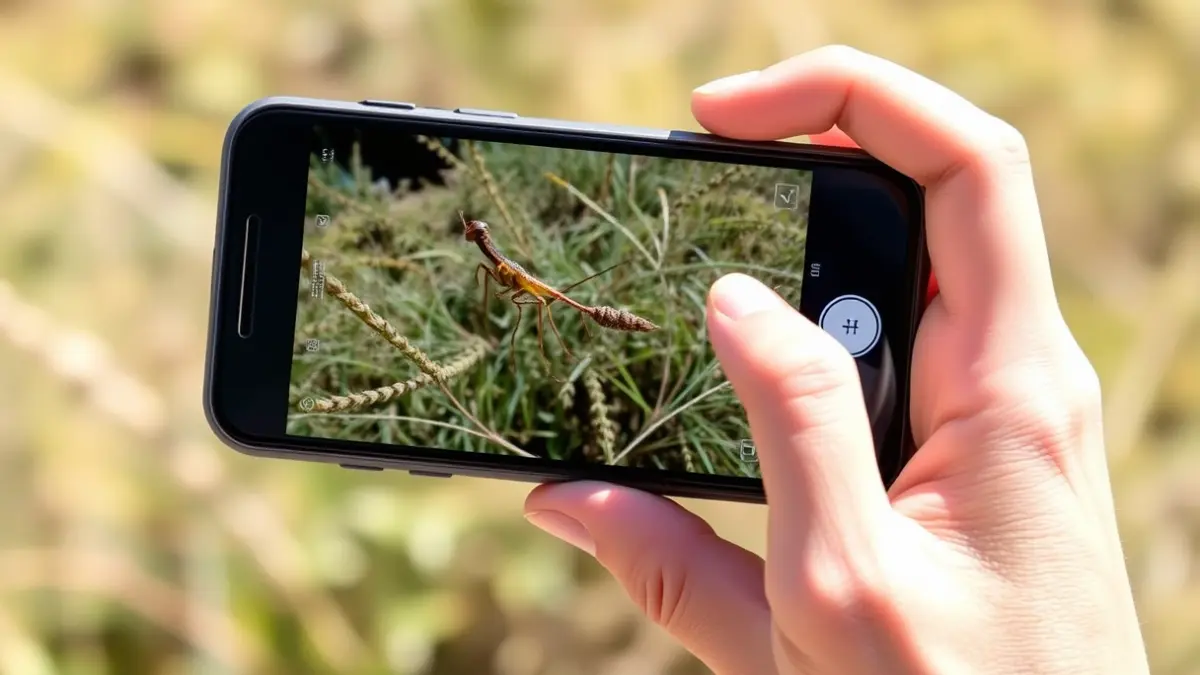 Generic image of a person using a mobile application to record biodiversity in a natural setting.