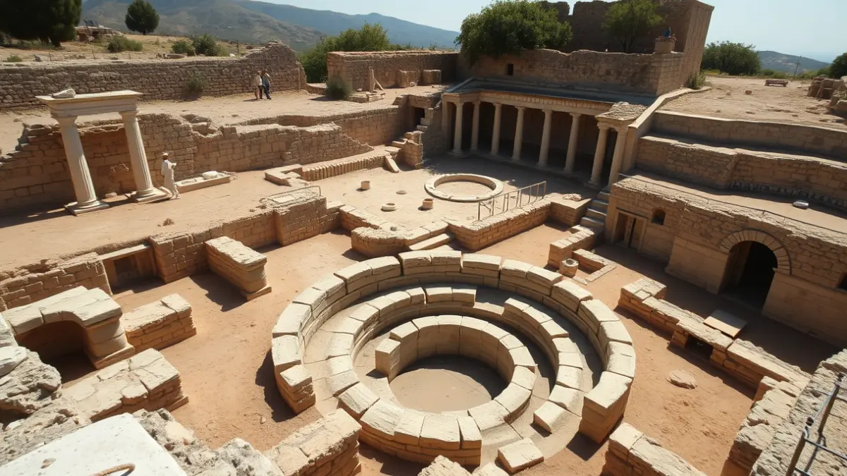 Image of the excavations at the Roman villa of Benicató in Nules, with archaeological remains and columns.