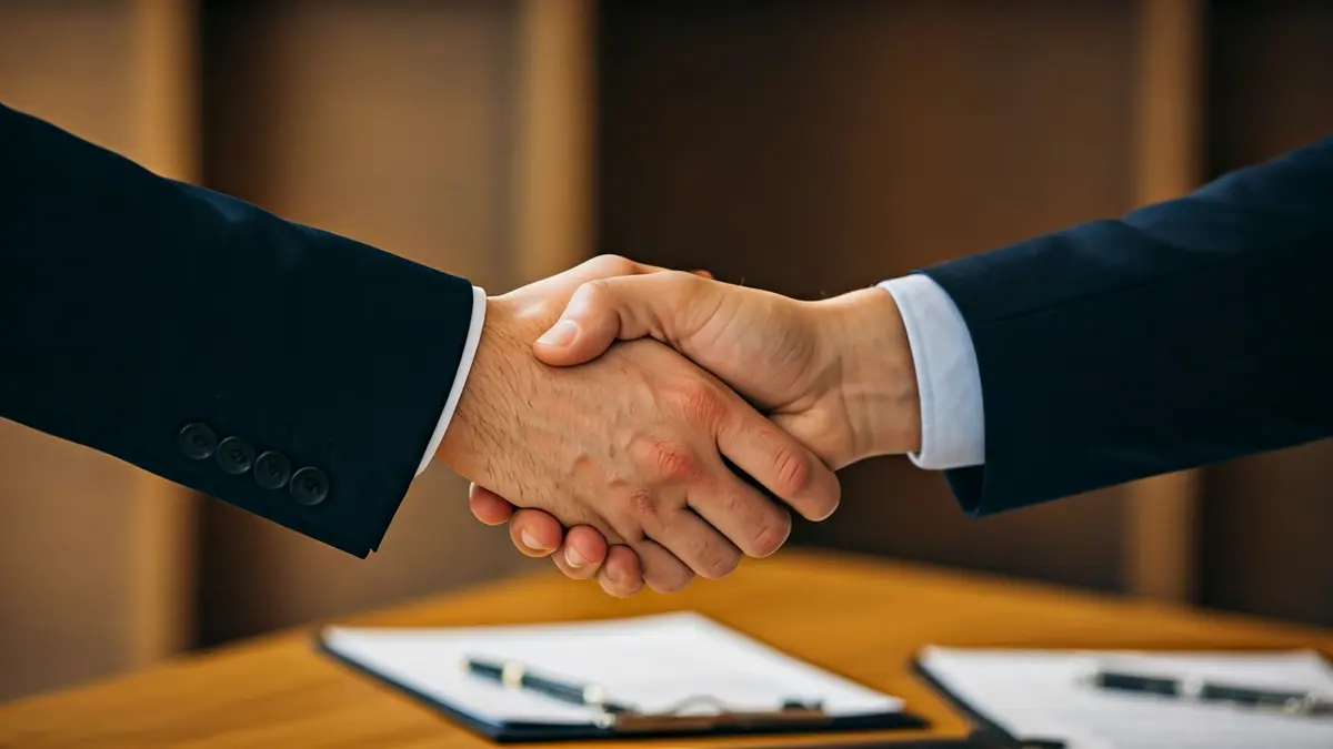 Imatge genèrica de dues mans encaixant sobre un escriptori, simbolitzant col·laboració.