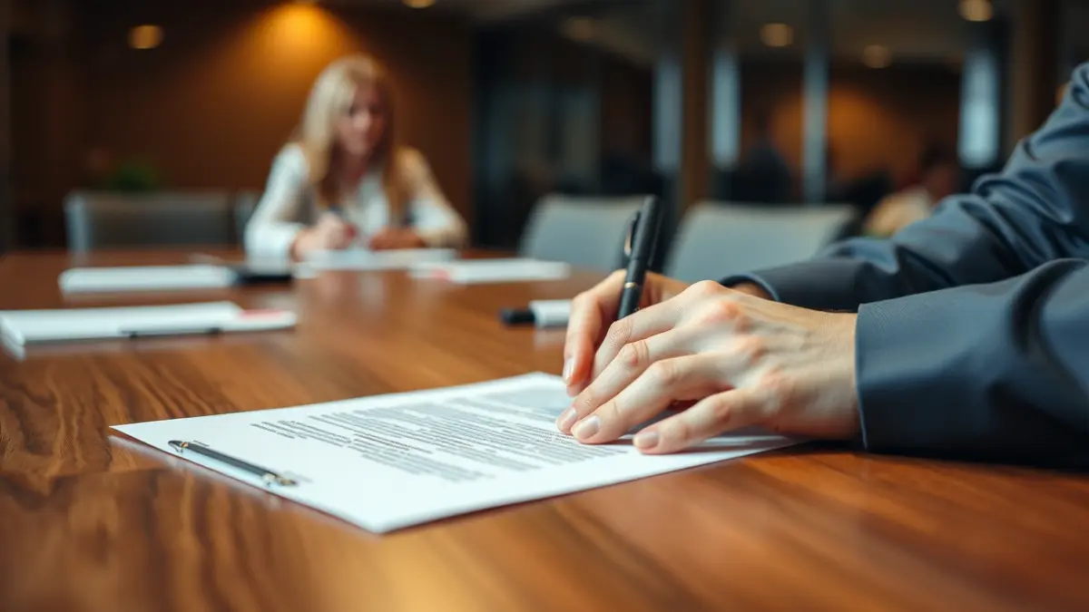 Imatge genèrica d'una reunió de treball amb documents i mans signant.