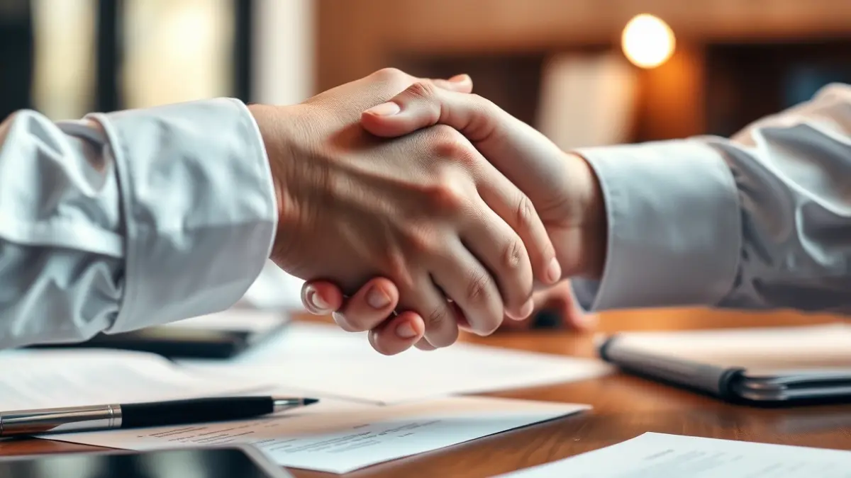 Imatge genèrica de dos mans encaixant sobre un escrit, simbolitzant suport professional.