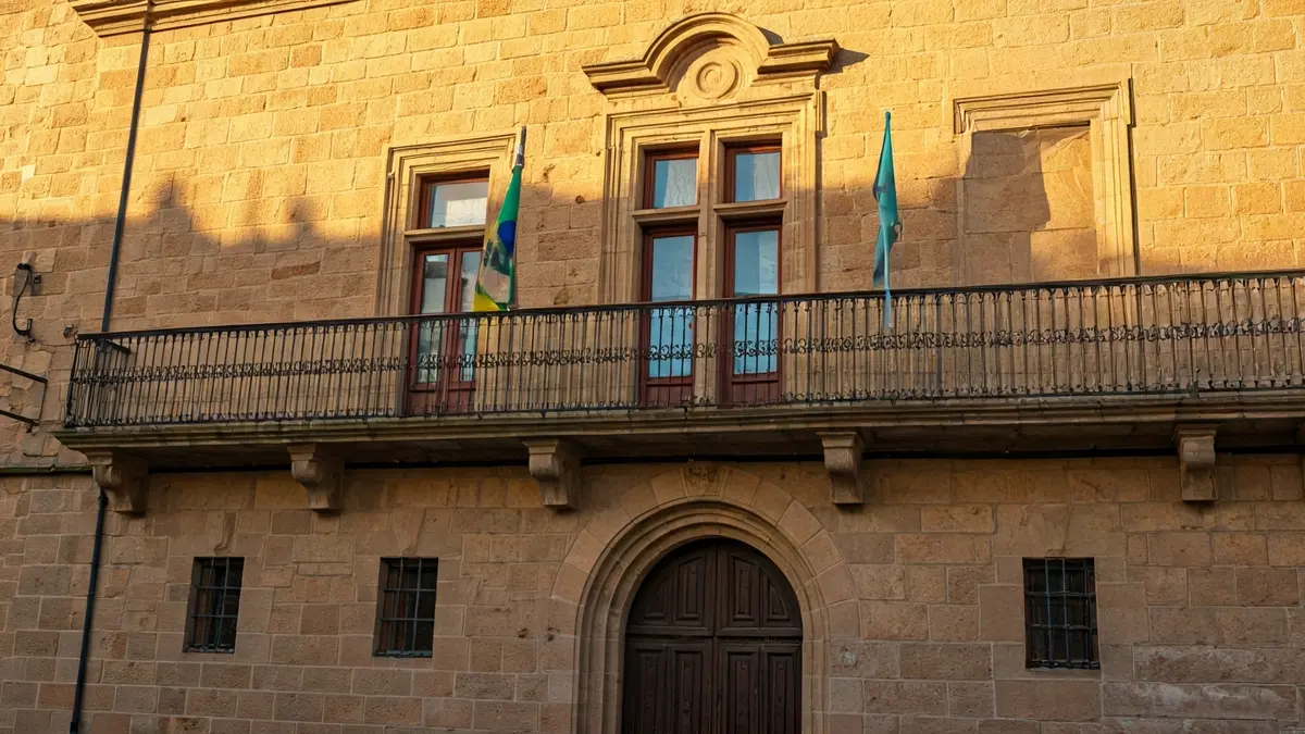 Facade of Altea Town Hall with balcony and iron railings, bathed in afternoon sunlight.