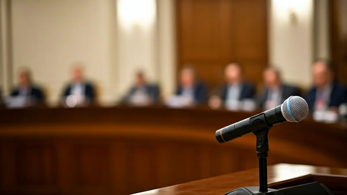 Imatge genèrica d'un micròfon en un faristol, simbolitzant un debat o discussió política.