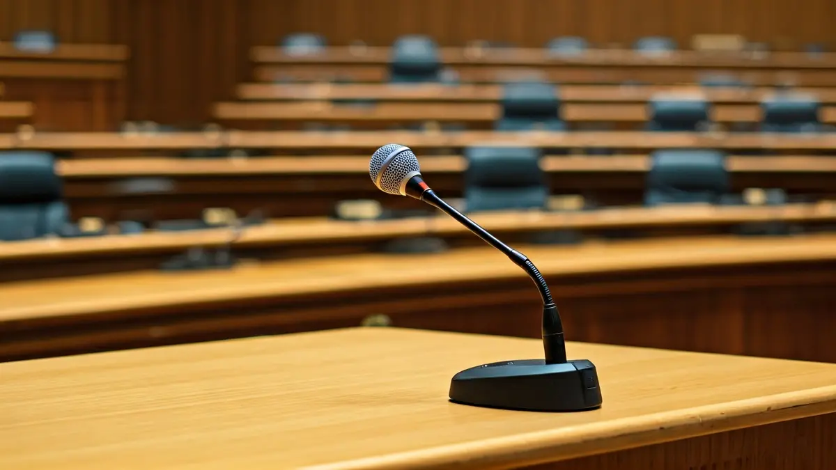 Imagen genérica de un micrófono en un atril de una sala de plenos.