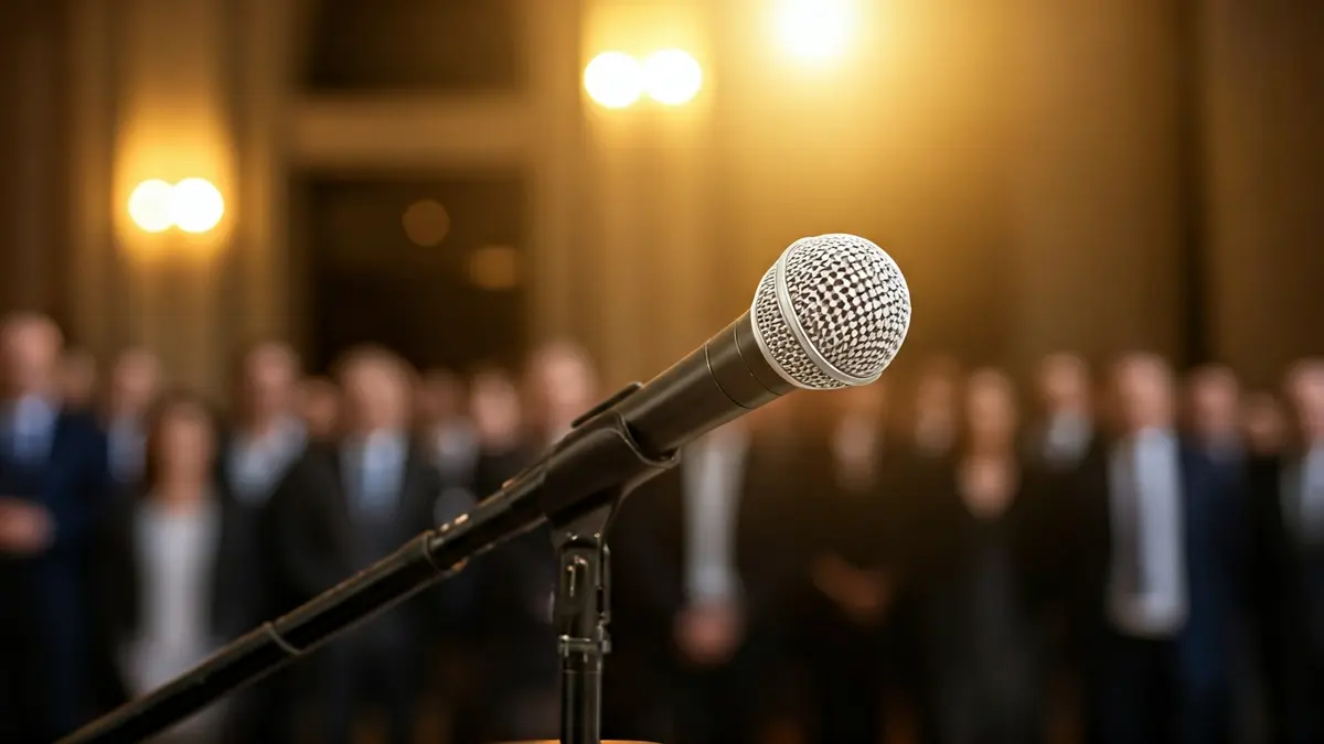 Imatge genèrica d'un micròfon en un faristol, simbolitzant una reaparició pública.