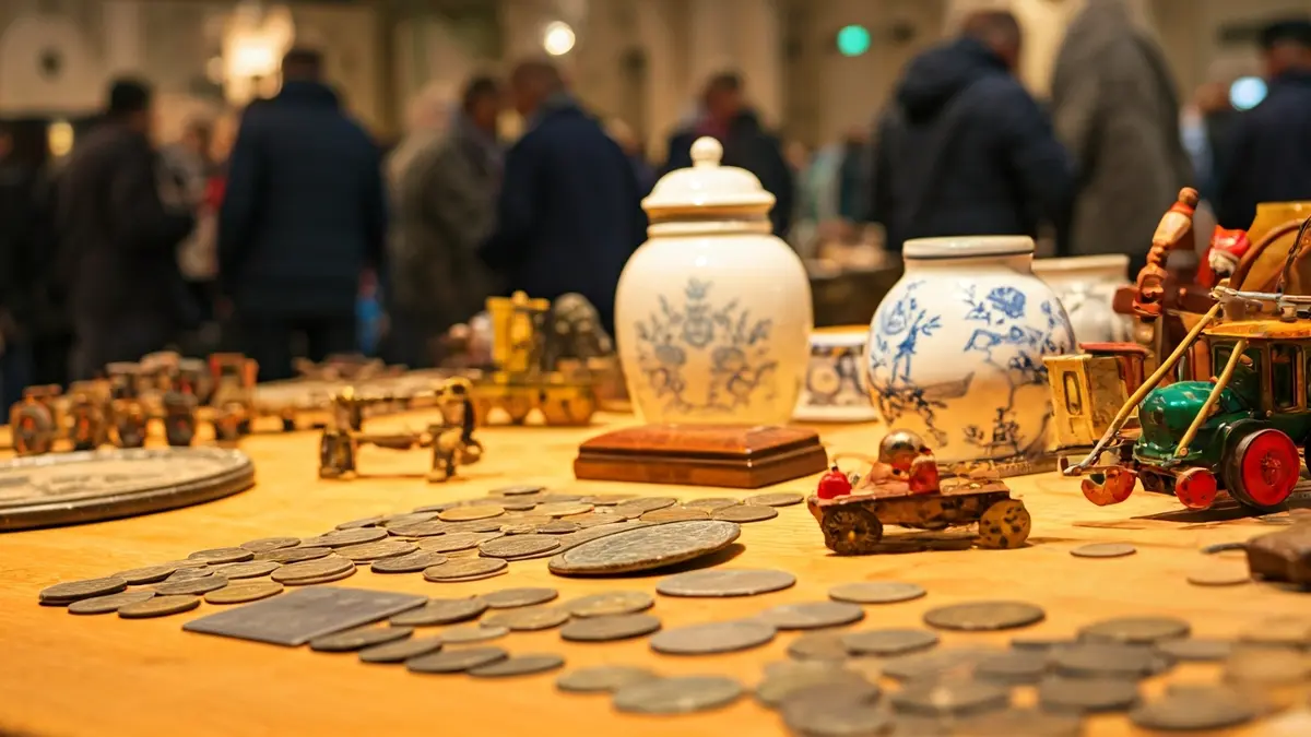Generic image of antiques and collectible items at a fair.