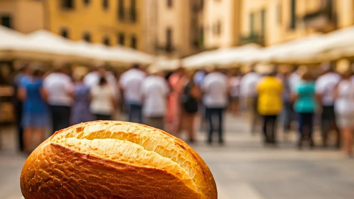 Image of a traditional roll, with a blurred crowd in the background.
