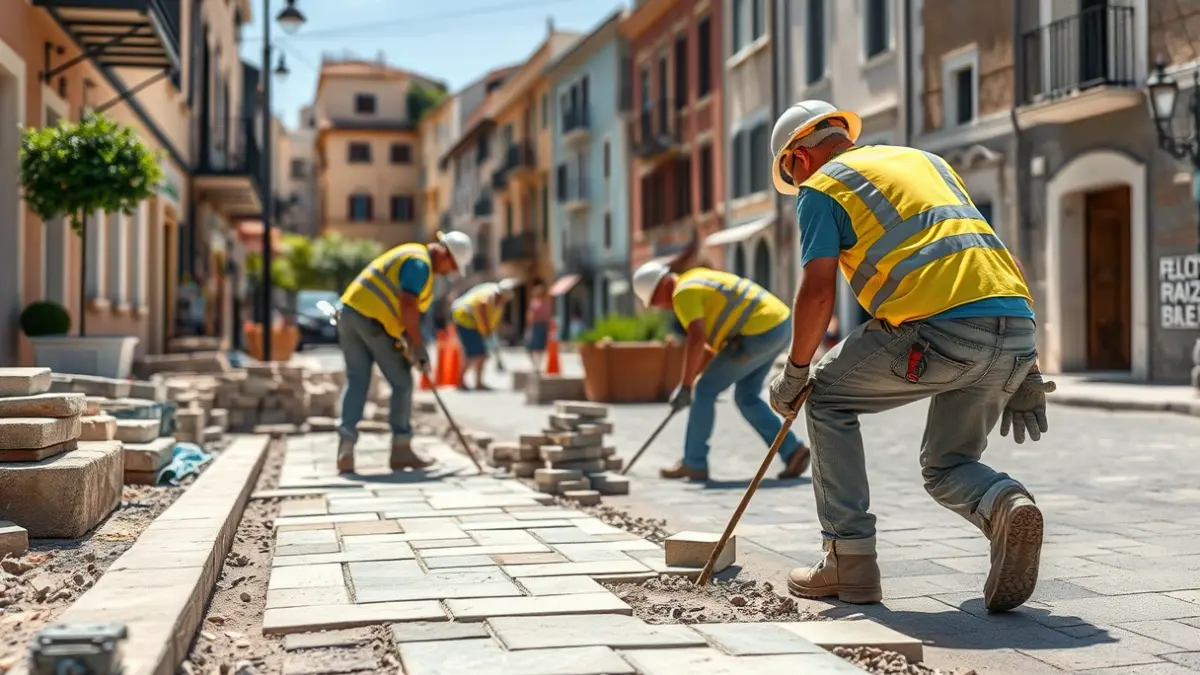 Imatge genèrica d'obres de millora en una vorera d'un carrer.