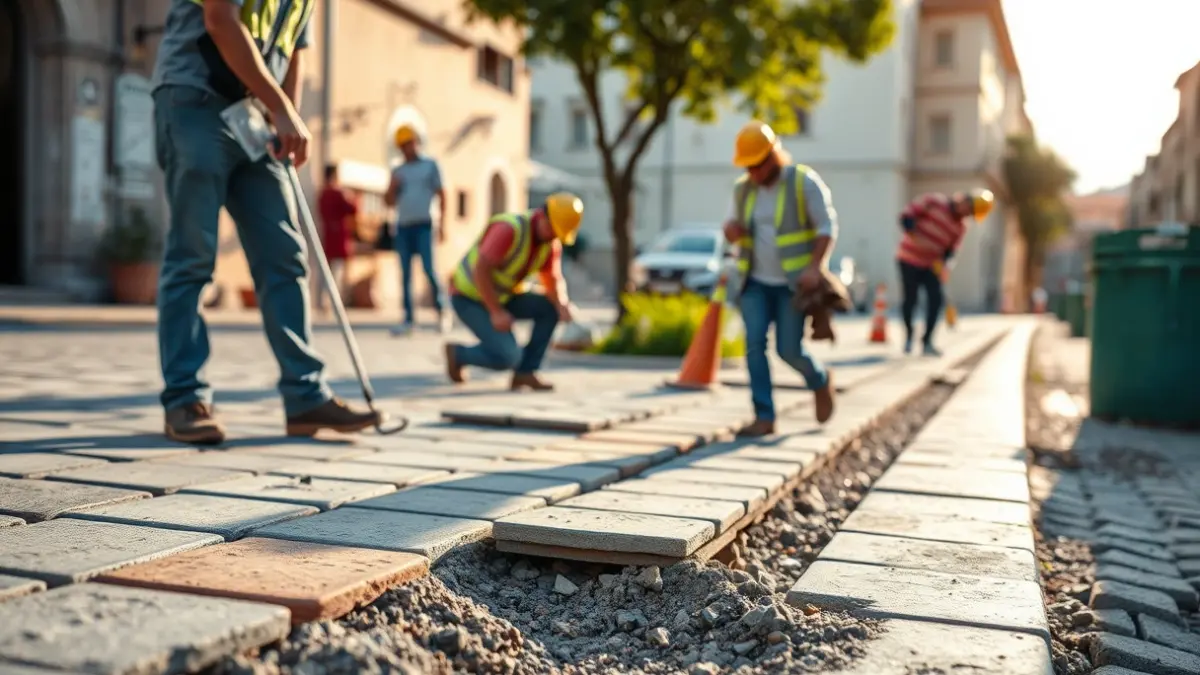 Imatge genèrica d'obres en una vorera per a millorar l'accessibilitat en una ciutat mediterrània.