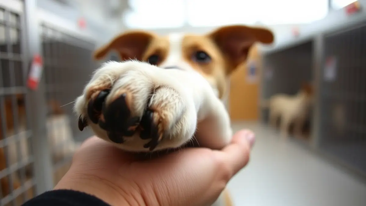 Imagen genérica de la mano de una persona acariciando la pata de un animal, simbolizando la protección y el bienestar animal.