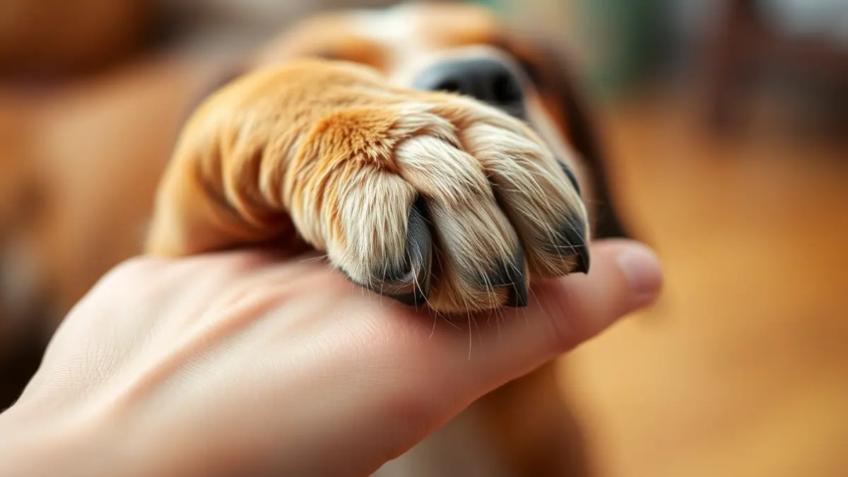 Generic image of a dog's paw on a human hand, symbolizing animal protection.