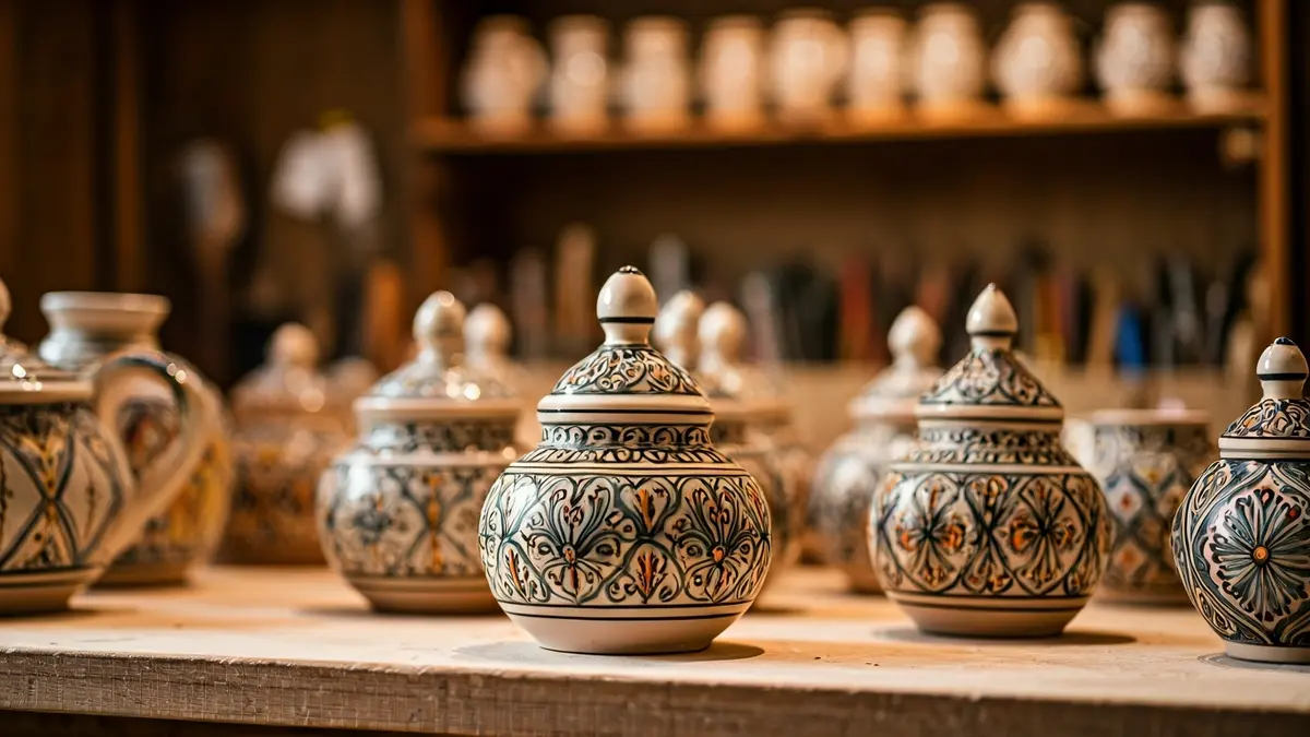 Imatge genèrica de ceràmica tradicional amb dissenys intricats en un taller.
