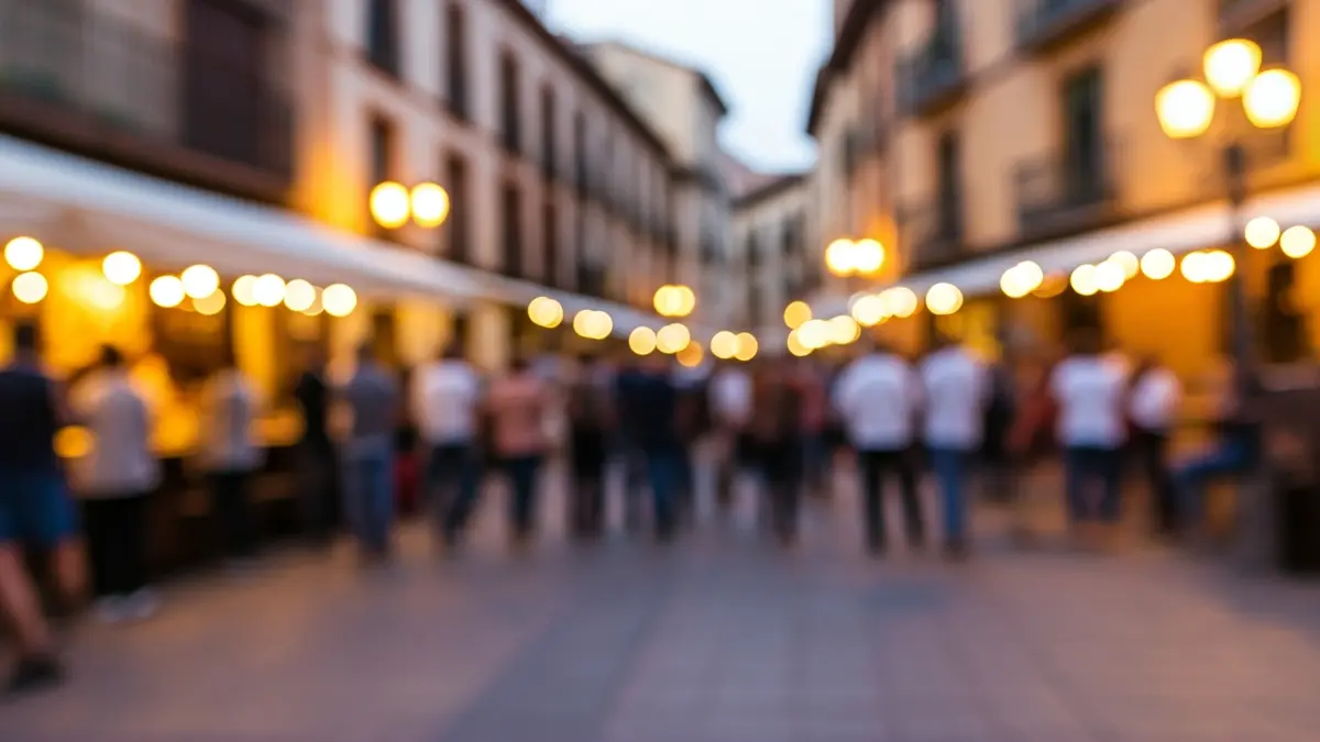 Imatge d'un mercat gastronòmic en una plaça de poble amb música en viu.