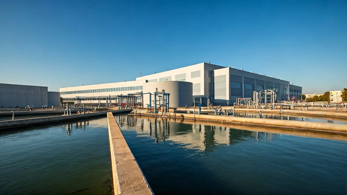 Imagen de una planta de tratamiento de aguas regeneradas en un entorno industrial.