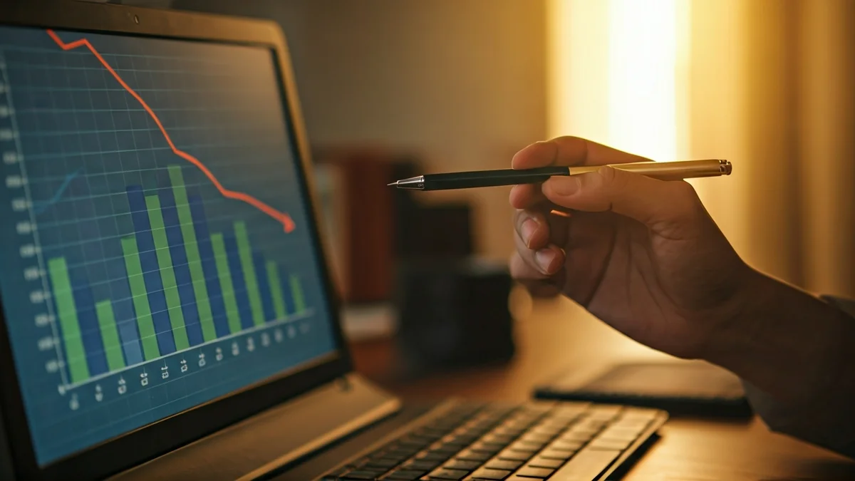 Imatge genèrica d'una mà assenyalant un gràfic de tendència a la baixa en una pantalla d'ordinador.