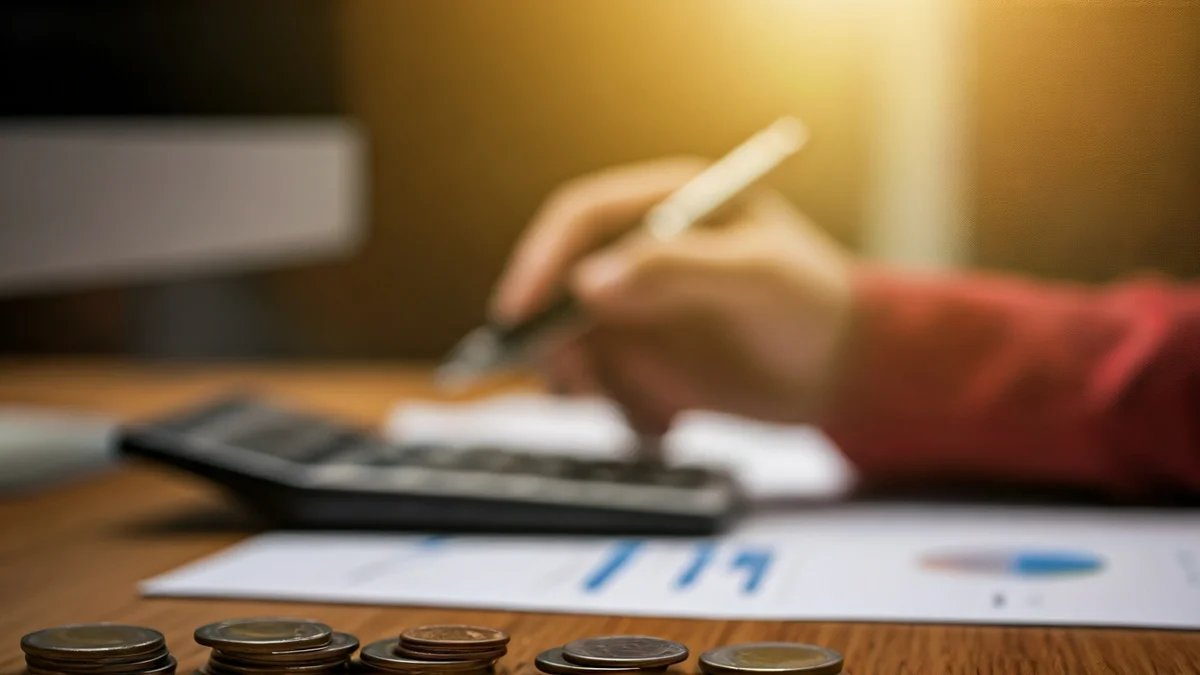 Imatge genèrica d'una mà assenyalant un gràfic de tendència a la baixa en una pantalla d'ordinador, amb elements d'oficina