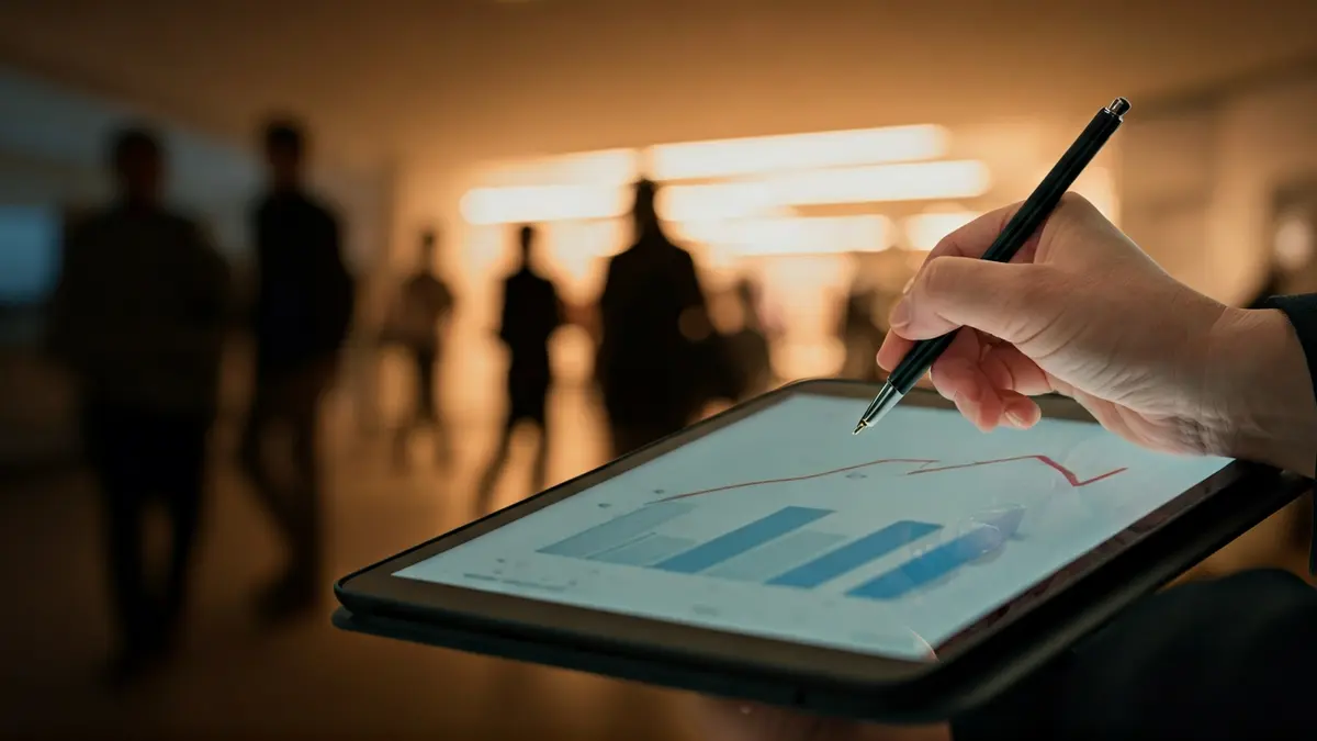 Imatge genèrica d'una mà assenyalant un gràfic de tendència a la baixa en una tauleta, simbolitzant la disminució de l'atur.