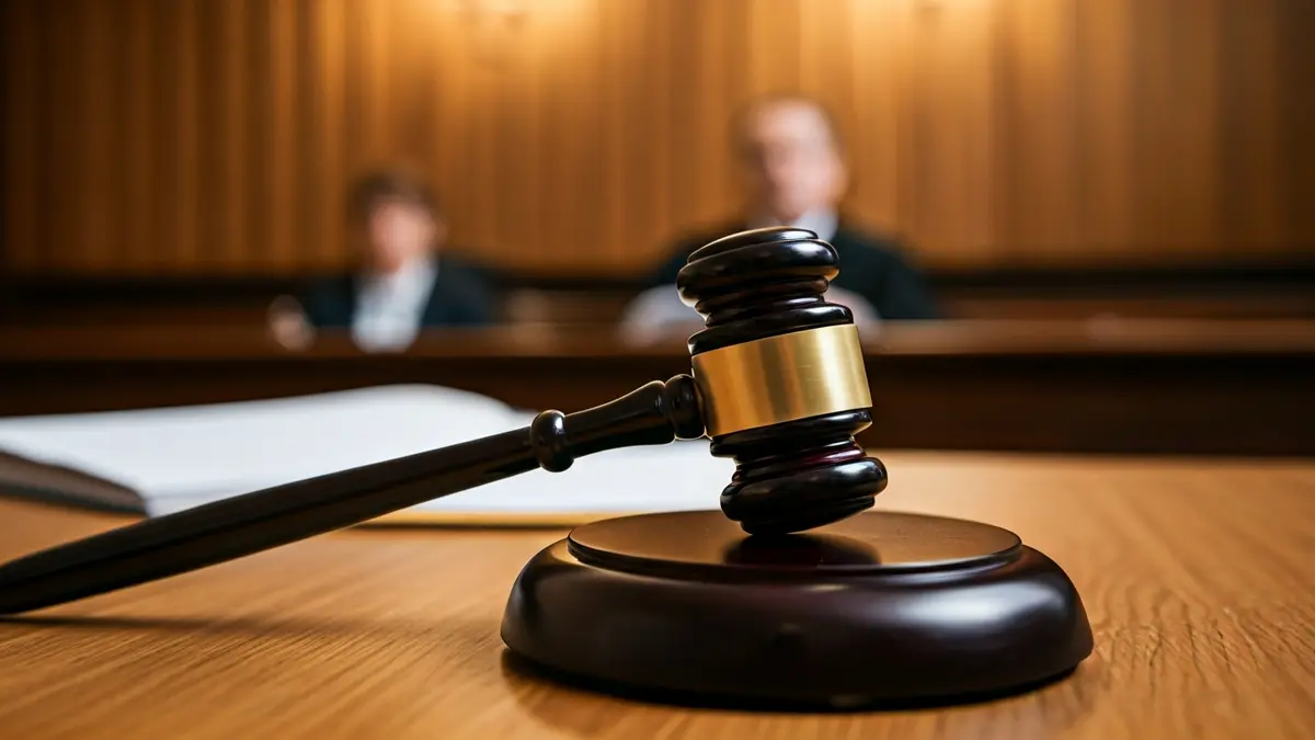 Generic image of a judge's gavel on a wooden desk in a courtroom.
