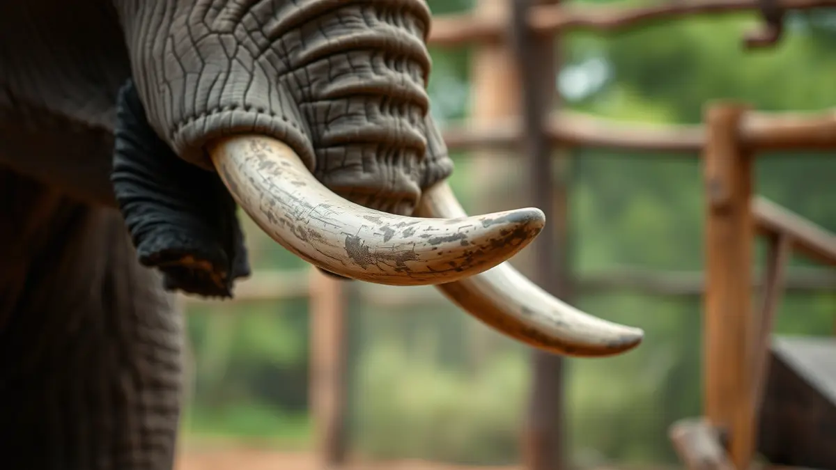 Imagen de un colmillo de elefante en un entorno naturalista.