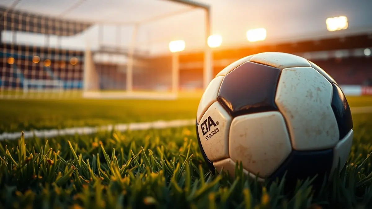 Imagen genérica de un balón de fútbol en el césped de un campo, con la portería desenfocada al fondo.