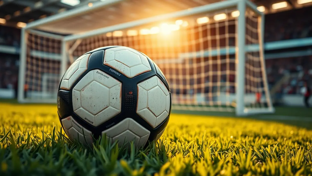Imagen genérica de un balón de fútbol sobre el césped de un estadio, con la portería desenfocada al fondo.