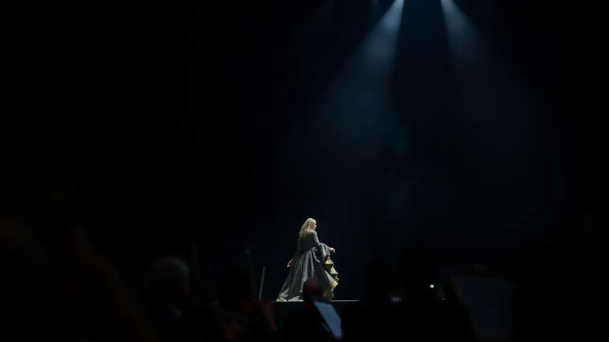 Imatge genèrica d'una representació d'òpera amb un escenari fosc i un focus de llum.