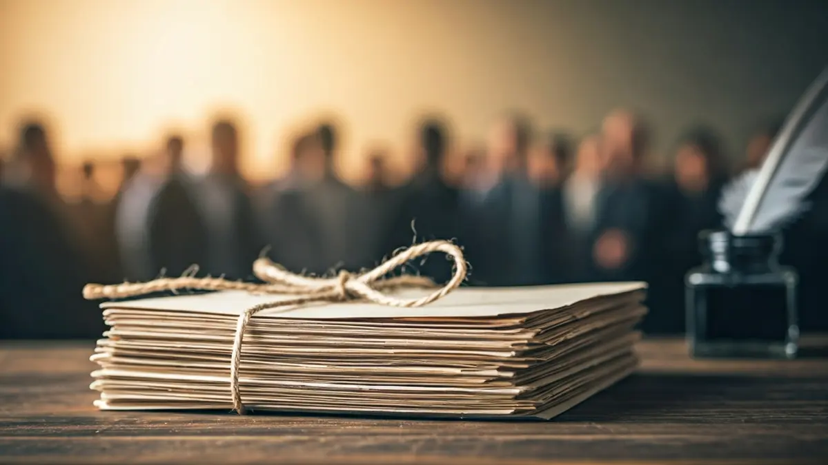 Imatge genèrica de cartes antigues lligades amb un cordill sobre un escriptori de fusta.