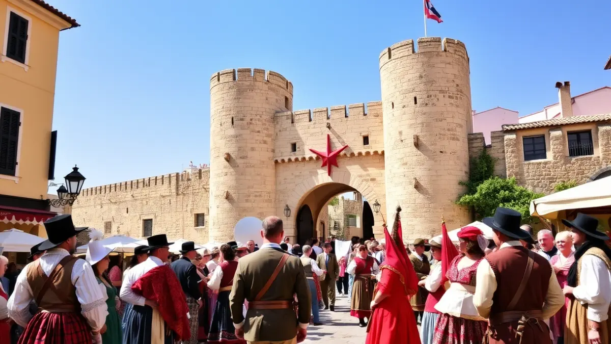 Image of the Moors and Christians Festivities of Sagunto with the castle in the background.