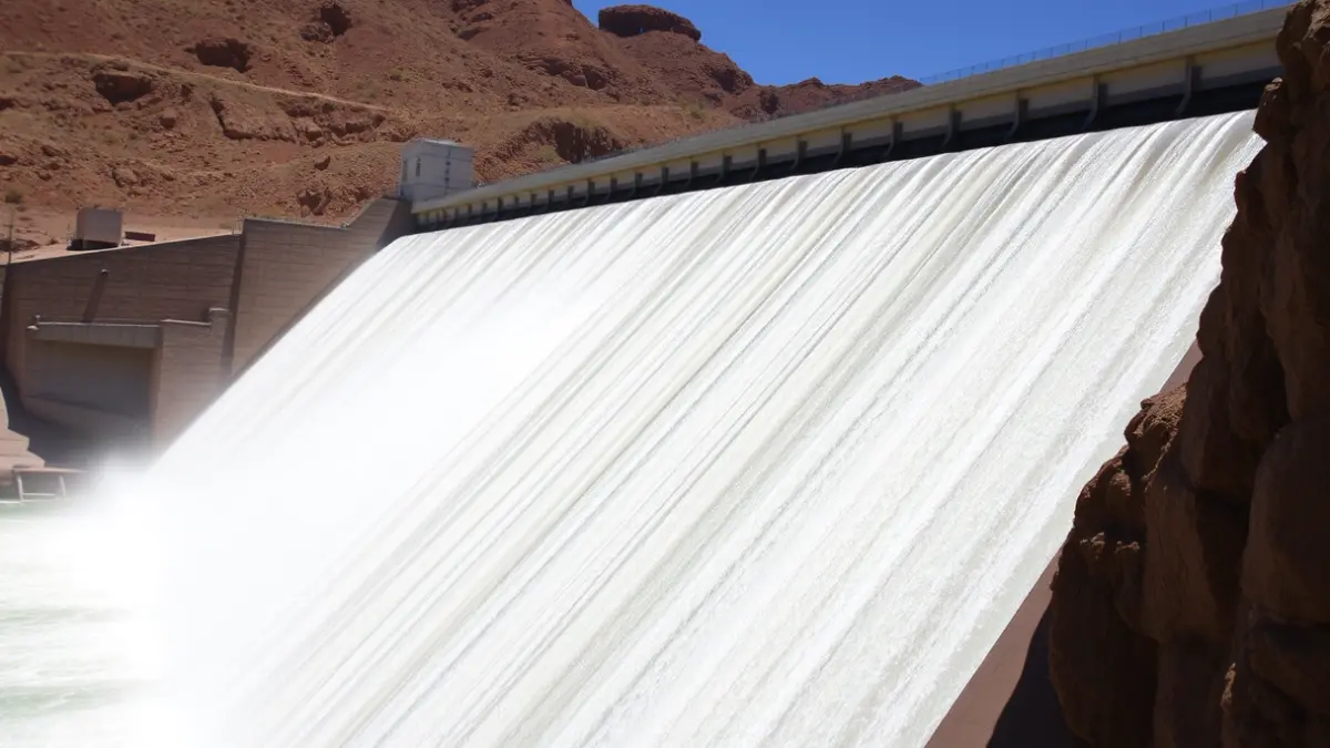 Generic image of a water dam in a Mediterranean landscape, highlighting its engineering structure.