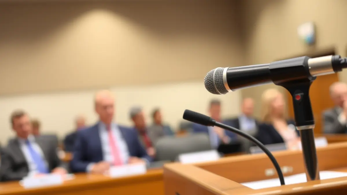 Generic image of a microphone on a podium, representing a municipal commission session.