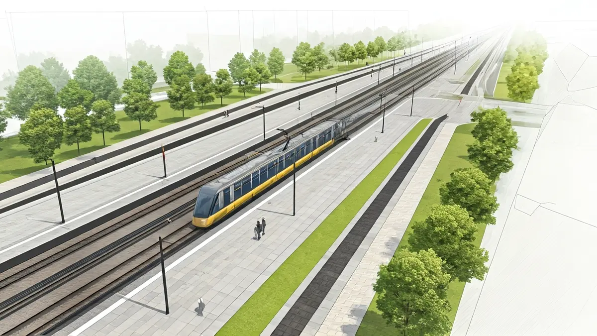 Imatge d'un plànol arquitectònic d'una estació de tramvia subterrània amb zones verdes a la superfície.