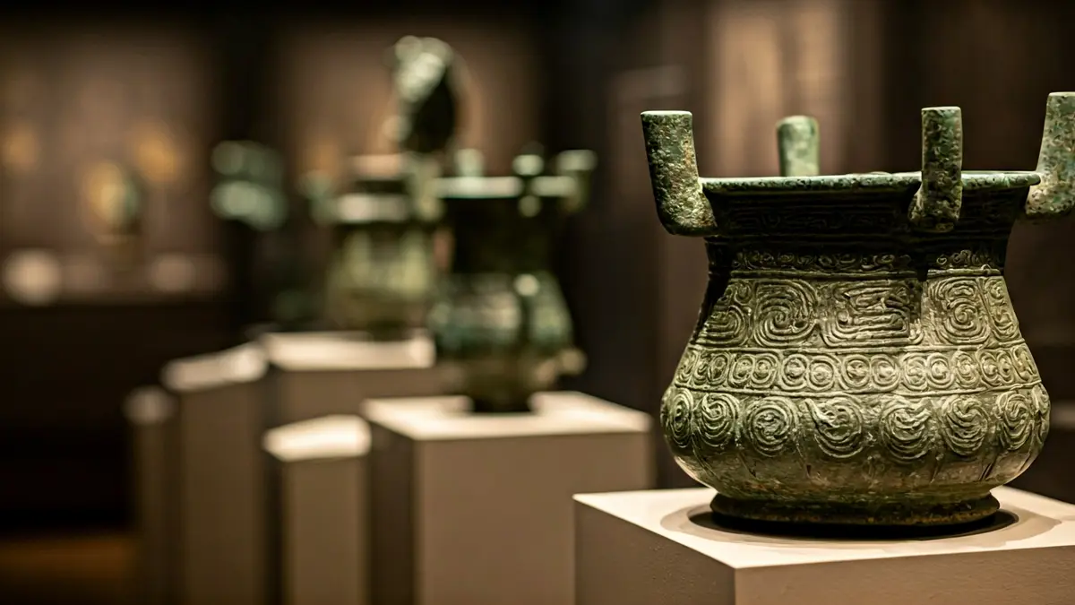 Imagen de objetos arqueológicos de bronce expuestos en un museo