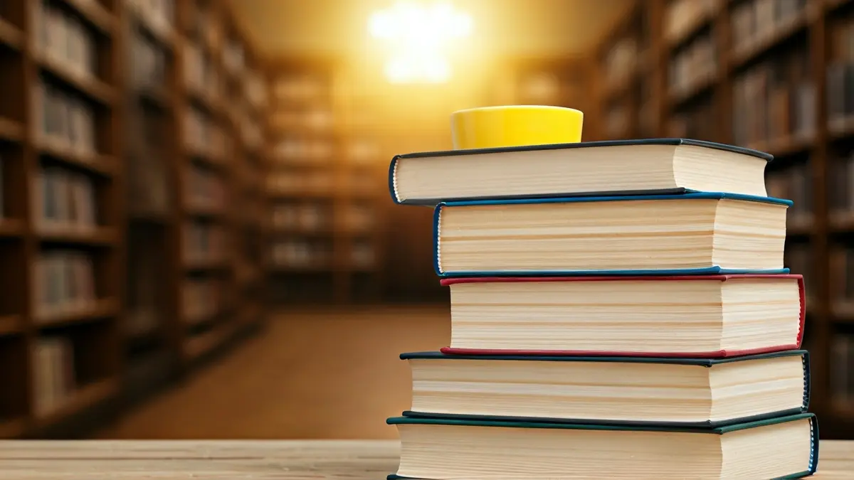 Imatge d'una pila de llibres en un ambient de biblioteca, evocant la imaginació i la lectura.
