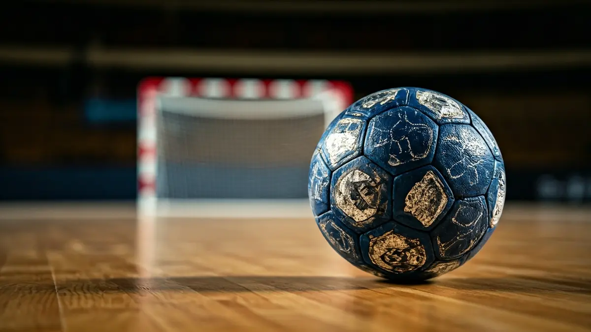 Generic image of a handball on a wooden court.