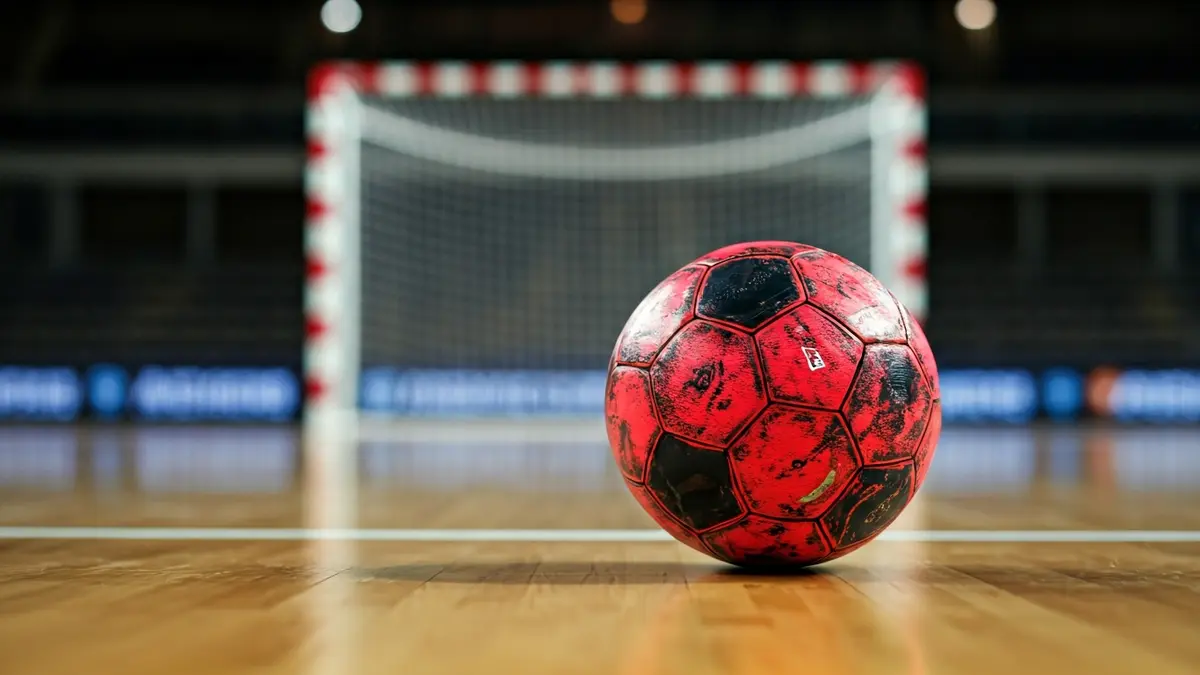 Imatge genèrica d'una pilota d'handbol sobre la pista de joc.