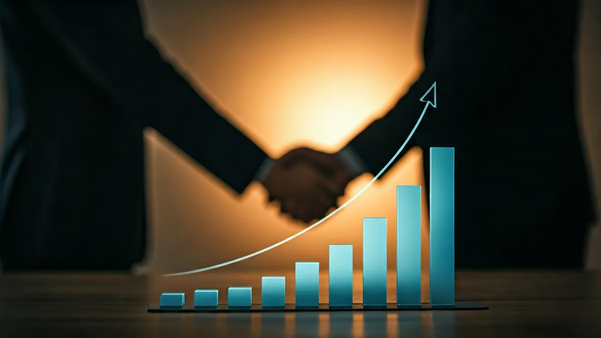 Imatge genèrica d'un gràfic de barres amb tendència a l'alça i mans encaixant, simbolitzant creixement econòmic.